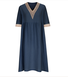 Femmes Plain Bleu Clair Col V Confortable Joint Fendu Robe Maxi Décontracté