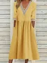 Femmes Plain Bleu Clair Col V Confortable Joint Fendu Robe Maxi Décontracté