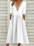 Femmes Plain Bleu Clair Col V Confortable Joint Fendu Robe Maxi Décontracté