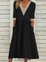 Femmes Plain Bleu Clair Col V Confortable Joint Fendu Robe Maxi Décontracté