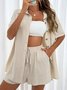 Deux Pièces Ensembles Femmes Simple Plain Été Coton Couture de poche Naturel Manches Courtes Col Rond Droit
