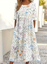 Femmes Floral Blanc Col Rond Confortable Imprimé Robe Maxi Décontracté