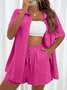 Deux Pièces Ensembles Femmes Simple Plain Été Coton Couture de poche Naturel Manches Courtes Col Rond Droit