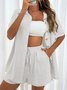 Deux Pièces Ensembles Femmes Simple Plain Été Coton Couture de poche Naturel Manches Courtes Col Rond Droit