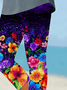 Pantalons Décontracté Floral Été Imprimé Viscose Micro-élasticité Corsaire Droit Régulier pour Femmes