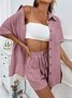 Deux Pièces Ensembles Femmes Simple Plain Été Coton Couture de poche Naturel Manches Courtes Col Rond Droit