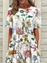 Femmes Floral Blanc Col Rond Confortable Imprimé Robe Maxi Décontracté