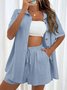 Deux Pièces Ensembles Femmes Simple Plain Été Coton Couture de poche Naturel Manches Courtes Col Rond Droit