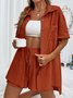 Deux Pièces Ensembles Femmes Simple Plain Été Coton Couture de poche Naturel Manches Courtes Col Rond Droit
