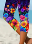 Pantalons Décontracté Floral Été Imprimé Viscose Micro-élasticité Corsaire Droit Régulier pour Femmes