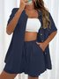 Deux Pièces Ensembles Femmes Simple Plain Été Coton Couture de poche Naturel Manches Courtes Col Rond Droit