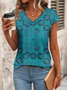 T-shirts Décontracté Floral Été Col V Ample Jersey Manches Courtes Régulier T.-N.-L. pour Femmes