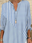 Blouses Rayé Simple Été Polyester Aucune élasticité Quotidien Ample Demi Manche Col Châle pour Femmes