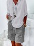 Shorts Femmes Géométrique Rue Été en Lin Naturel Micro-élasticité Pantalon droit Droit Régulier
