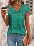 T-shirts Décontracté Floral Été Col V Ample Jersey Manches Courtes Régulier T.-N.-L. pour Femmes