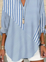 Blouses Rayé Simple Été Polyester Aucune élasticité Quotidien Ample Demi Manche Col Châle pour Femmes