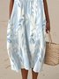 Femmes Feuille Bleu Col Rond Confortable Robe Maxi Décontracté