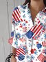 Chemises Décontracté Printemps / Automne Drapeau des États-Unis Coton Micro-élasticité Vacances Coupe Régulière Manches Longues Régulier pour Femmes