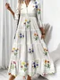 Femmes Floral Blanc Col V Confortable Robe Maxi Décontracté