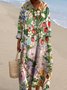 Femmes Floral Rose Col V Confortable Robe Maxi Décontracté