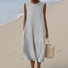 Femmes Rayé Blanc Col Rond Confortable Robe Maxi Décontracté