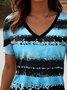 T-shirts Femmes Bloc de Couleur Décontracté Été Polyester Col V Coupe Régulière Manches Courtes Régulier Trapèze