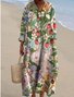 Femmes Floral Rose Col V Confortable Robe Maxi Décontracté