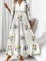 Femmes Floral Blanc Col V Confortable Robe Maxi Décontracté