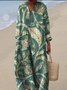 Femmes Floral Vert Col V Confortable Robe Maxi Décontracté