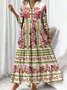 Femmes Floral Abricot Col V Confortable Robe Maxi Décontracté