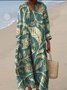 Femmes Floral Vert Col V Confortable Robe Maxi Décontracté