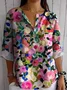 Blouses Décontracté Floral Printemps / Automne Coton Quotidien Ample Col Châle Régulier Régulier pour Femmes