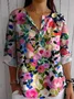 Blouses Décontracté Floral Printemps / Automne Coton Quotidien Ample Col Châle Régulier Régulier pour Femmes