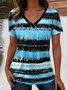 T-shirts Femmes Bloc de Couleur Décontracté Été Polyester Col V Coupe Régulière Manches Courtes Régulier Trapèze