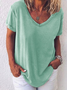 T-shirts Décontracté Plain Été Col V Jersey Manches Courtes Droit Régulier T.-N.-L. pour Femmes