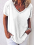 T-shirts Décontracté Plain Été Col V Jersey Manches Courtes Droit Régulier T.-N.-L. pour Femmes