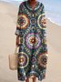 Femmes Floral Bleu Marine Col V Confortable Robe Maxi Décontracté
