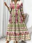 Femmes Floral Abricot Col V Confortable Robe Maxi Décontracté