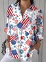 Chemises Décontracté Printemps / Automne Drapeau des États-Unis Coton Micro-élasticité Vacances Coupe Régulière Manches Longues Régulier pour Femmes