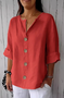 Blouses Femmes Simple Plain Printemps / Automne Coton Ample Manches trois quarts Col Châle Régulier Régulier