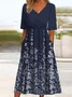 Femmes Ombre Bleu Col V Confortable Robe Maxi Rétro
