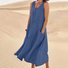 Femmes Plain Blanc Col Rond Confortable Joint Fendu Robe Maxi Décontracté