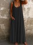 Femmes Plain Bleu à Bretelles Confortable Robe Maxi Décontracté