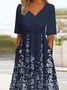 Femmes Ombre Bleu Col V Confortable Robe Maxi Rétro