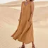 Femmes Plain Blanc Col Rond Confortable Joint Fendu Robe Maxi Décontracté