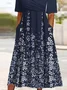 Femmes Ombre Bleu Col V Confortable Robe Maxi Rétro
