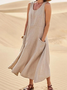 Femmes Plain Blanc Col Rond Confortable Joint Fendu Robe Maxi Décontracté