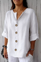 Blouses Femmes Simple Plain Printemps / Automne Coton Ample Manches trois quarts Col Châle Régulier Régulier