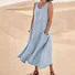 Femmes Plain Blanc Col Rond Confortable Joint Fendu Robe Maxi Décontracté