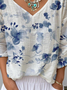 T-shirts Décontracté Floral Printemps / Automne Léger Aucune élasticité Vacances Ample Manches Longues Régulier pour Femmes
